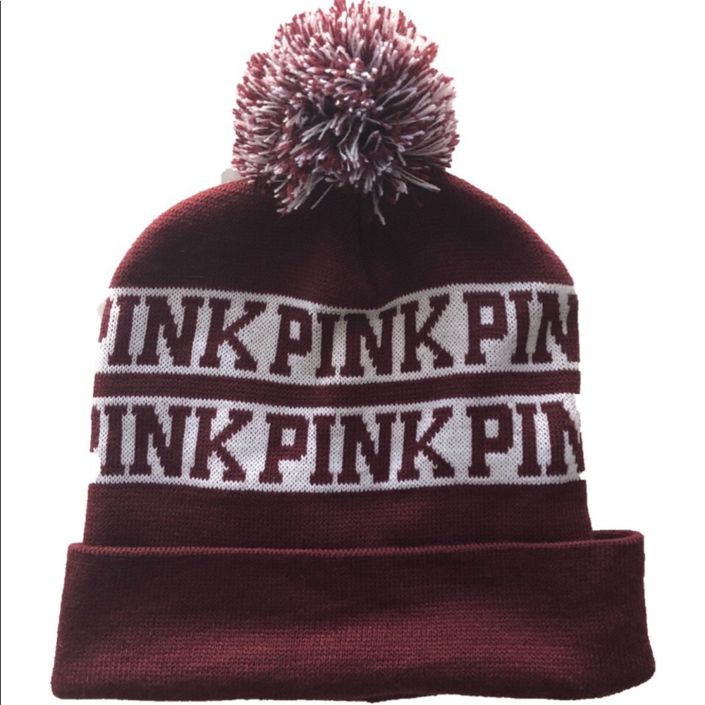 PINK Victoria Secret Maroon Logo Beanie